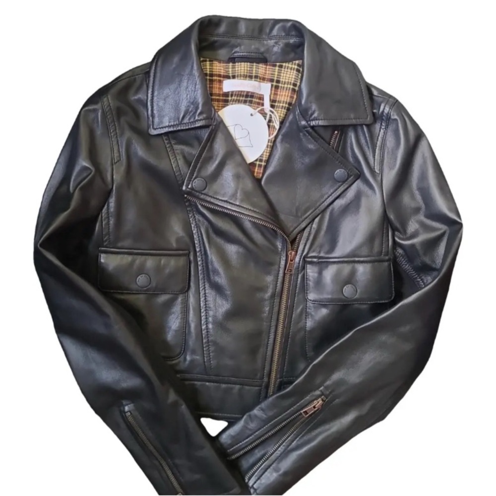 New See By Chloe Black Leather Biker Jacket S/XS